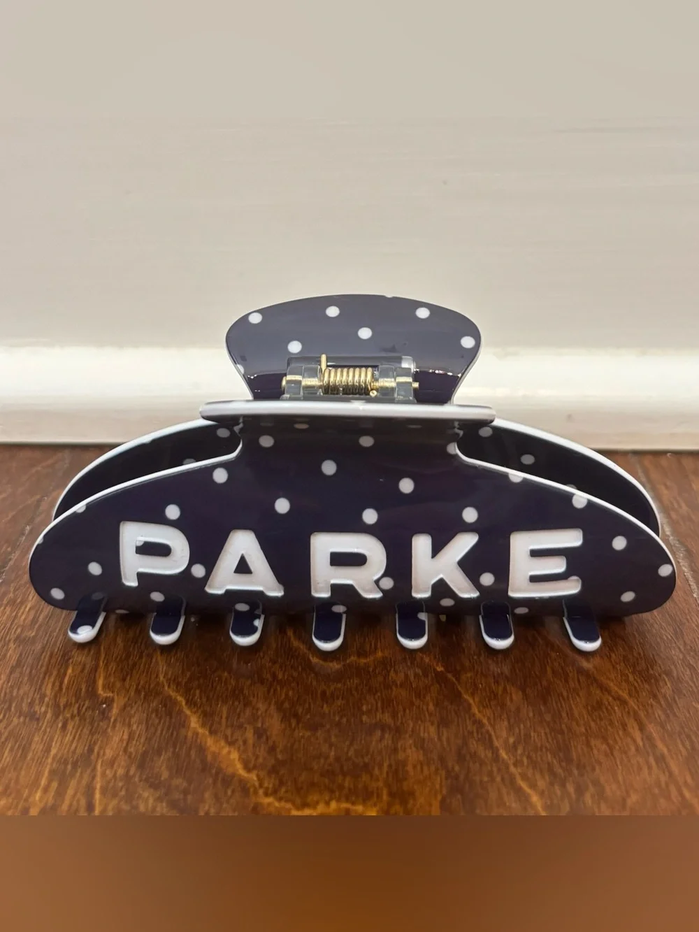 New Parke Claw Clip In Denim + White Polka Dot